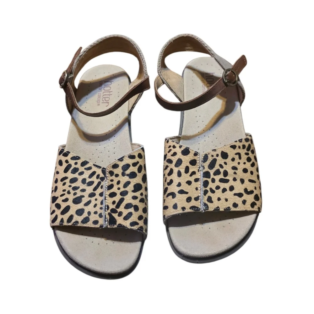 Hotter Leopard Print Ankle Strap Sandals Tan & Black Size 8